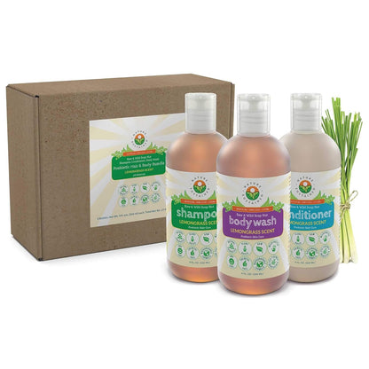 Picture of 3 bottles of Natural Soapberry Shampoo, Conditioner & Body Wash scented with Lemongrass in 9oz size x3 by Nature Sustained