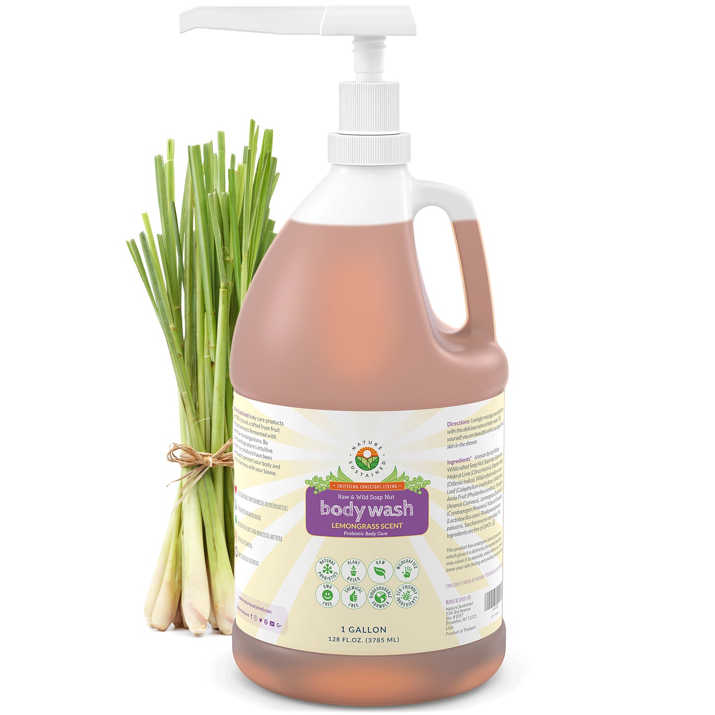 Picture of a bottle of Natural Soapberry Body Wash  Lemongrass 1 Gallon by Nature Sustained.