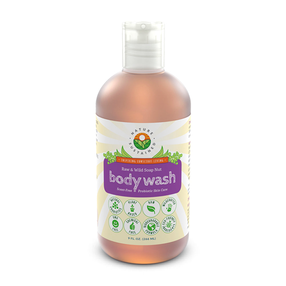 Picture of a bottle of Natural Soapberry Body Wash Unscented 9oz by Nature Sustained.