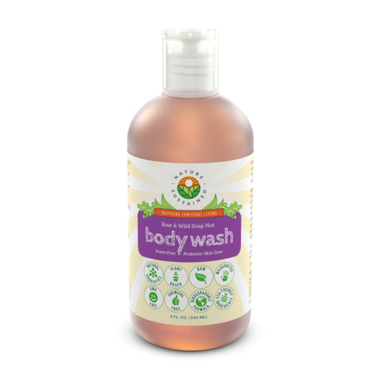Picture of a bottle of Natural Soapberry Body Wash Unscented 9oz by Nature Sustained.